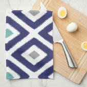 Marine-Blau und Grau Ikat Diamant-Muster Handtuch (Viertel Falte)