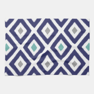 Marine-Blau und Grau Ikat Diamant-Muster Handtuch