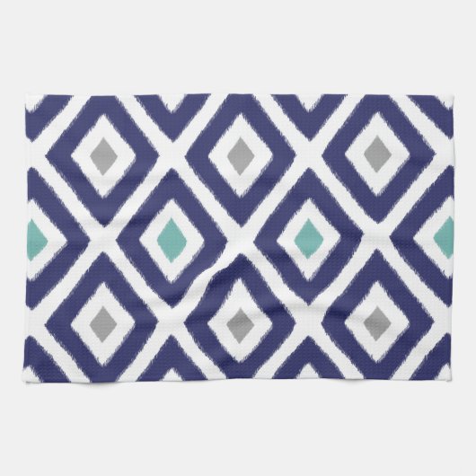 Marine-Blau und Grau Ikat Diamant-Muster Handtuch (Horizontal)