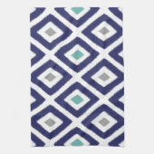 Marine-Blau und Grau Ikat Diamant-Muster Handtuch (Vertikal)