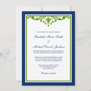Marine-Blau und Grün blühen Hochzeit Einladung