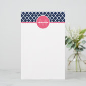 Marine-Blau und Pink Quatrefoil Monogramm Briefpapier (Stehend Vorderseite)