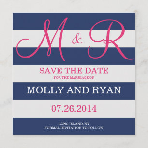Marine-Blau und rosa Monogramm Save the Date