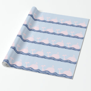 Marine-Blau und rosa Wal Geschenkpapier