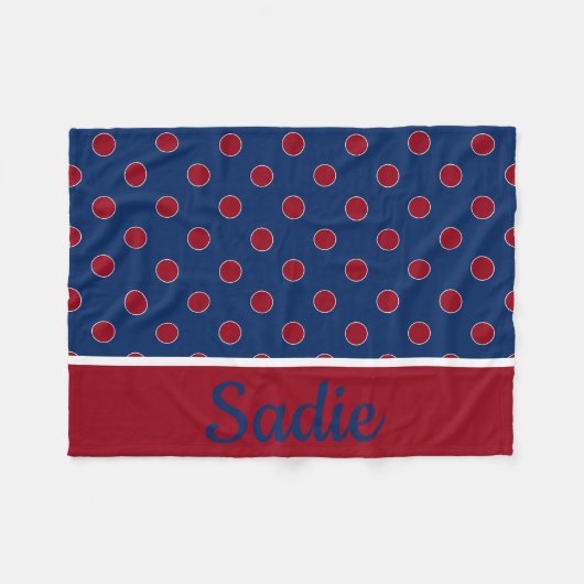 Marine-Blau-und Rot-Polka-Punkt personalisiert Fleecedecke (Vorderseite (Horizontal))
