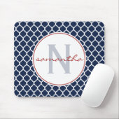 Marine-Blau und Rot Quatrefoil Monogramm Mousepad (Mit Mouse)