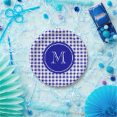Marine-Blau-und Weiß-Gingham, Ihr Monogramm Pappteller (Party)