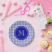 Marine-Blau-und Weiß-Gingham, Ihr Monogramm Pappteller (Party)