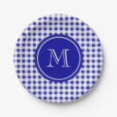 Marine-Blau-und Weiß-Gingham, Ihr Monogramm Pappteller (Vorderseite)