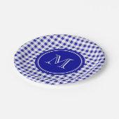 Marine-Blau-und Weiß-Gingham, Ihr Monogramm Pappteller (Schrägansicht)