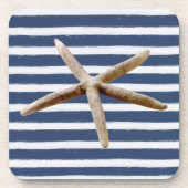 Marine-Blau-und Weiß-StreifenStarfish Untersetzer (Vorderseite)