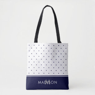 Marine-Blau-und Weiß-Tupfen mit Monogramm Tasche