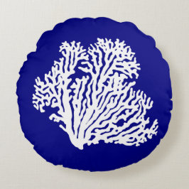 Marine-Blau-und weißeküstendekor-Koralle Rundes Kissen