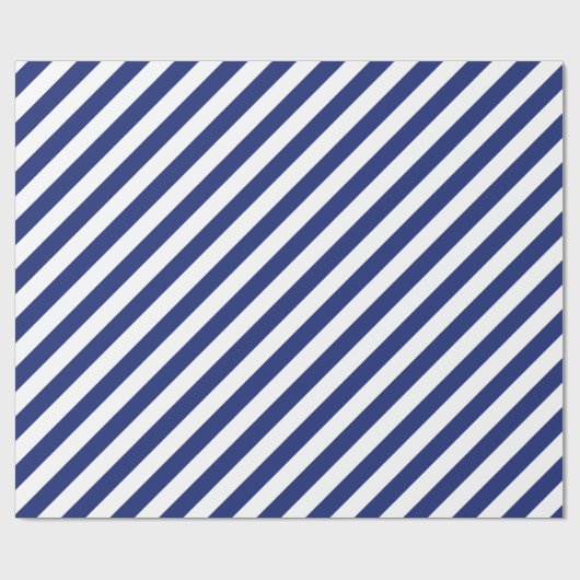 Marine-Blau-und weißesdiagonales Streifen-Muster Geschenkpapier (Flach)