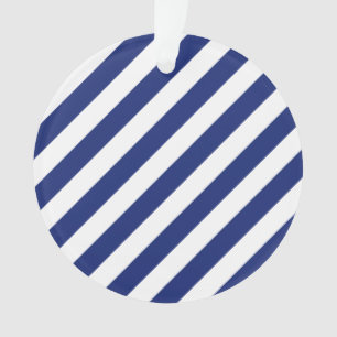 Marine-Blau-und weißesdiagonales Streifen-Muster Ornament