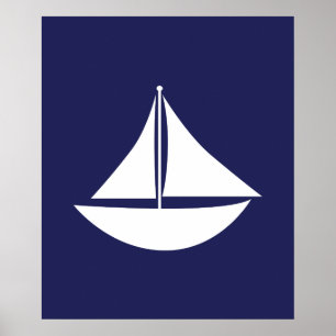 Marine-Blau-und weißesseesegel Poster
