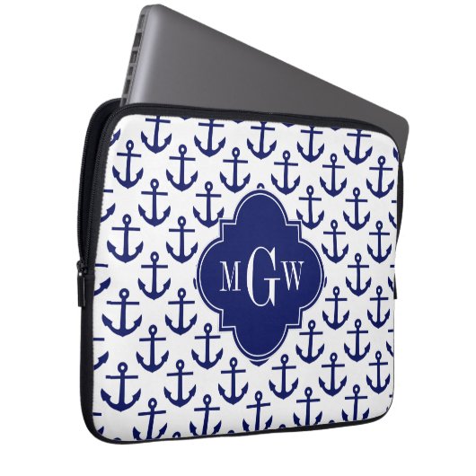 Marine-Blau verankert weißes BG, Anfangsmonogramm Laptopschutzhülle (Vorne Rechts)