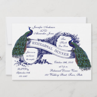 Marine-Blau-Vintages Pfau-Proben-Abendessen Einladung
