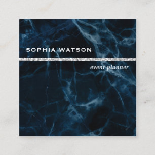 Marine-Blau-Weiß-Marmor Quadratische Visitenkarte
