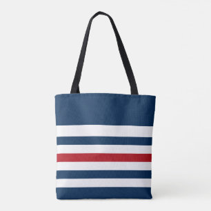 Marine-Blau, weiß und Rot Striped Tasche