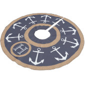Marine-Blau-weiße Anker und Seil-Seemonogramm Polyester Weihnachtsbaumdecke (Schrägansicht)