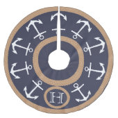 Marine-Blau-weiße Anker und Seil-Seemonogramm Polyester Weihnachtsbaumdecke (Vorderseite)
