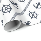 Marine-Blau-weißer Schiffs-Rad-Anker nautisch Geschenkpapier (Rolleneckpunkt)