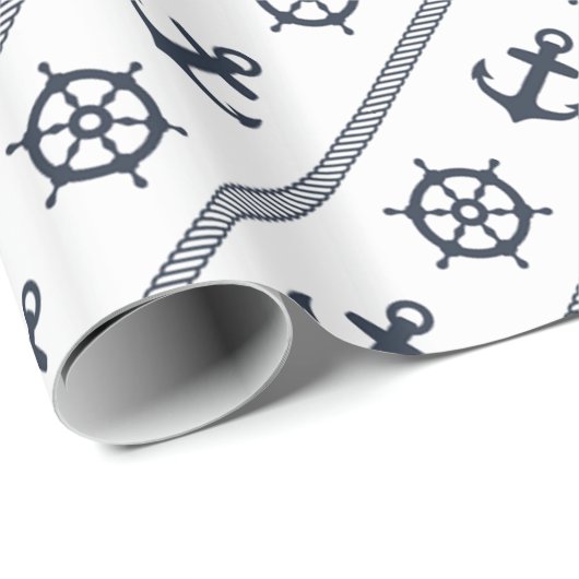 Marine-Blau-weißer Schiffs-Rad-Anker nautisch Geschenkpapier (Rolleneckpunkt)