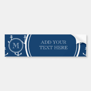 Marine-Blau-weißes Anker-Muster, Ihr Monogramm Autoaufkleber