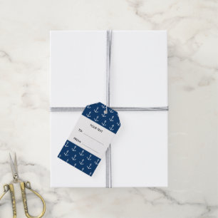 Marine-Blau-weißes Anker-Muster, Ihr Monogramm Geschenkanhänger