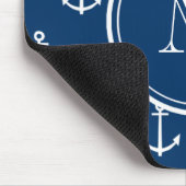 Marine-Blau-weißes Anker-Muster, Ihr Monogramm Mousepad (Ecke)