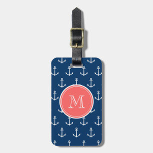 Marine-Blau-weißes Anker-Muster, korallenrotes Gepäckanhänger