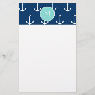 Marine-Blau-weißes Anker-Muster, tadelloses grün Briefpapier