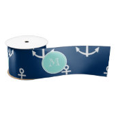 Marine-Blau-weißes Anker-Muster, tadelloses grünes Satinband (Spule)