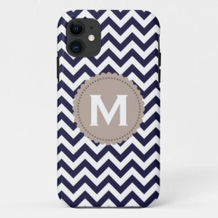 Marine-Blau-weißes Monogramm-Zickzack Muster Case-Mate iPhone Hülle