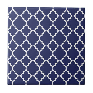 Marine-Blau weißes Quatrefoil Marokkaner-Muster Fliese