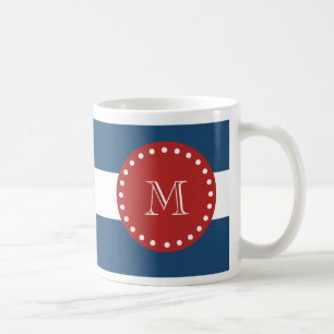 Marine-Blau-weißes Streifen-Muster, rotes Kaffeetasse