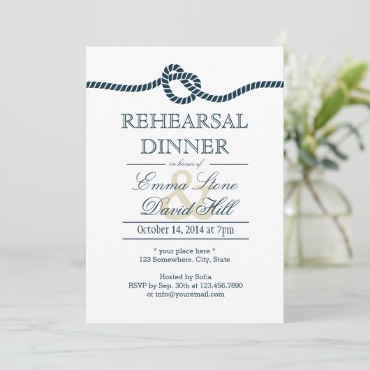 Marine-Blau, welches das Knoten-Proben-Abendessen Einladung (Stehend Vorderseite)