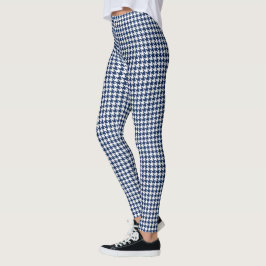 Marine-Blau White Pied De Poule Houndstooth Leggings