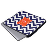 Marine-Blau-Zickzack Monogramm Laptopschutzhülle (Vorne Knopf)