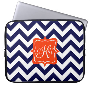 Marine-Blau-Zickzack Monogramm Laptopschutzhülle