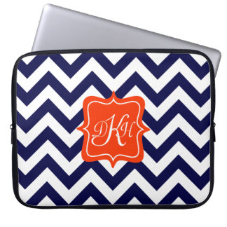 Marine-Blau-Zickzack Monogramm Laptopschutzhülle