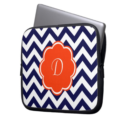 Marine-Blau-Zickzack Monogramm Laptopschutzhülle (Vorderseite Links)