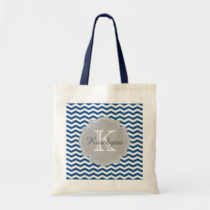 Marine-Blau-Zickzack Monogramm-Taschen-Tasche Tragetasche