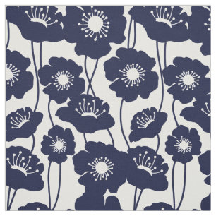 Marine-blaue Mohnblumen-Muster Stoff