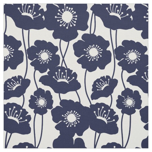 Marine-blaue Mohnblumen-Muster Stoff (Muster)