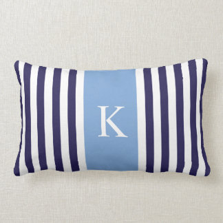 Marine-blaue Streifen-Monogramm Lendenkissen
