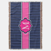 Marine-blaue Streifen-Pink-Gewohnheits-Monogramm Decke (Vorderseite Vertikal)
