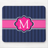 Marine-blaue Streifen-Pink-Gewohnheits-Monogramm Mousepad (Vorne)
