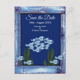 Marine - Blauer Texturierter Unterwasserfisch Save Ankündigungspostkarte